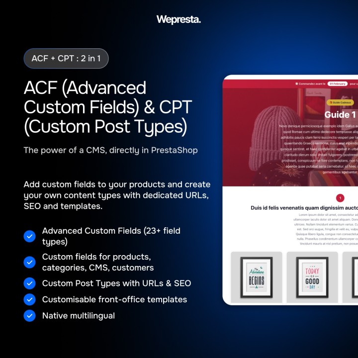 Advanced Custom Field et Custom Post Types (2-en-1)