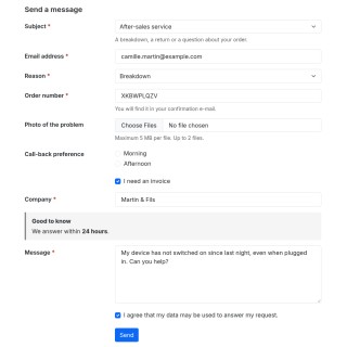 Un formulaire de contact par sujet : les champs apparaissent selon les réponses