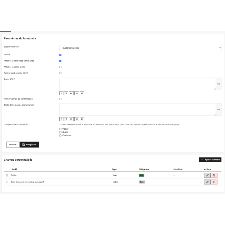 Formulario de contacto dinámico por asunto
