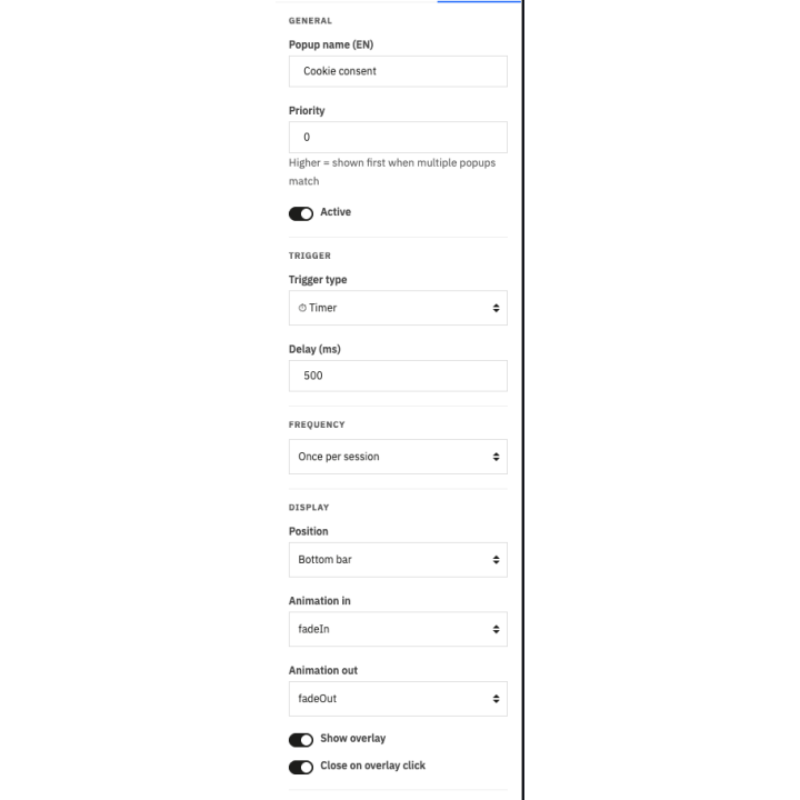 Creative Popupy drag & drop: targeting smart