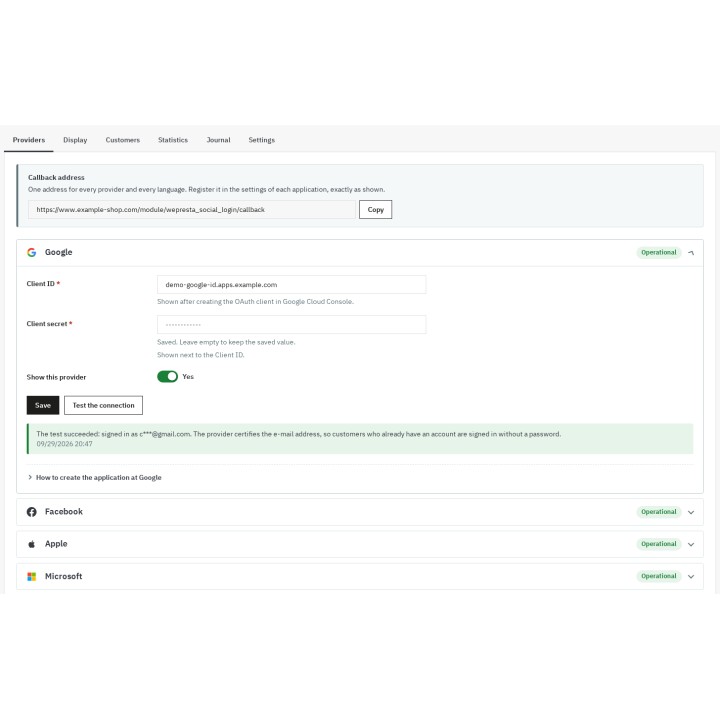 Providers configured, tested and operational