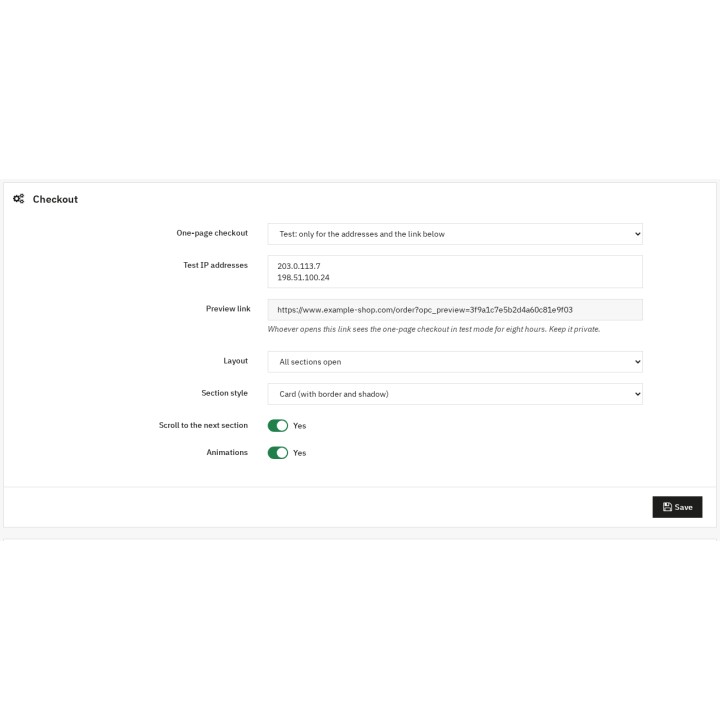 Mode, layout and preview link