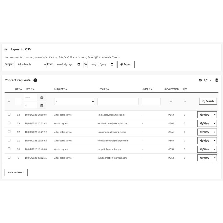 Requests kept in a table and exported to CSV