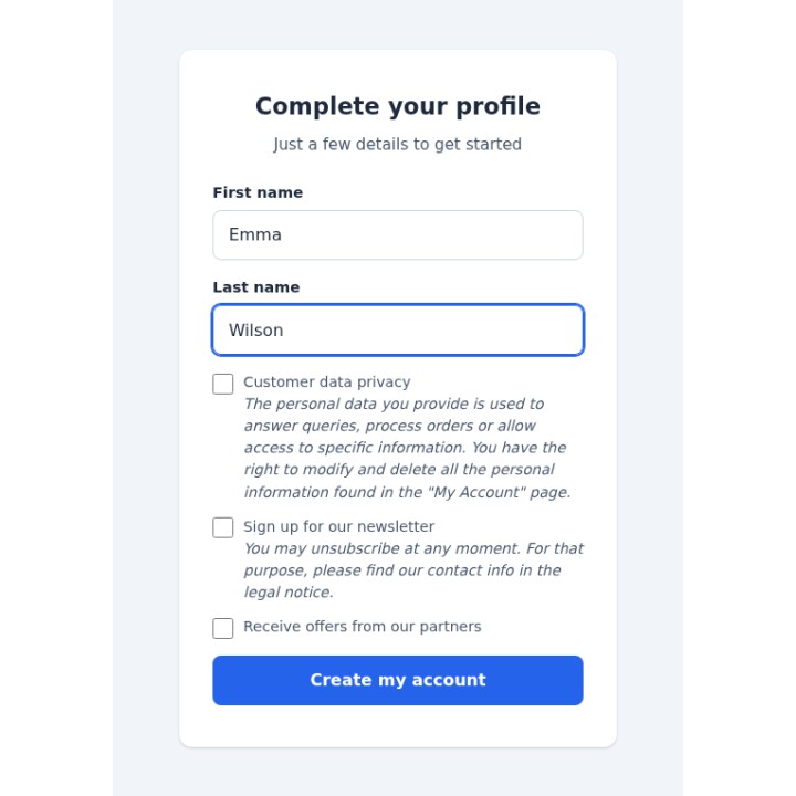 New customers: a name and the consents of your shop