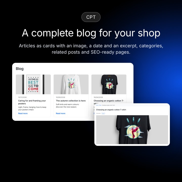 Un blog complet : articles en cartes, catégories et pages optimisées