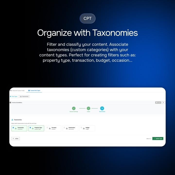 Advanced Custom Field et Custom Post Types (2-en-1)