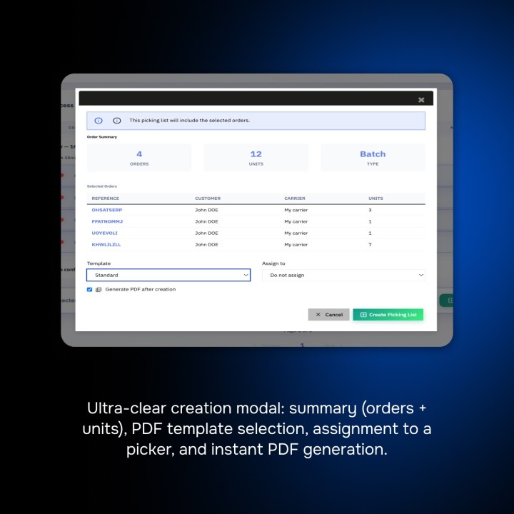 Picking List Pro: dashboard logistica + PDF