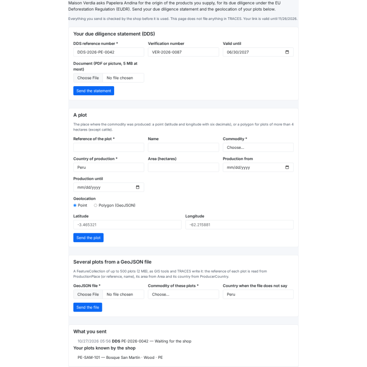 I fornitori inviano i dati di origine da un link firmato, senza creare un account