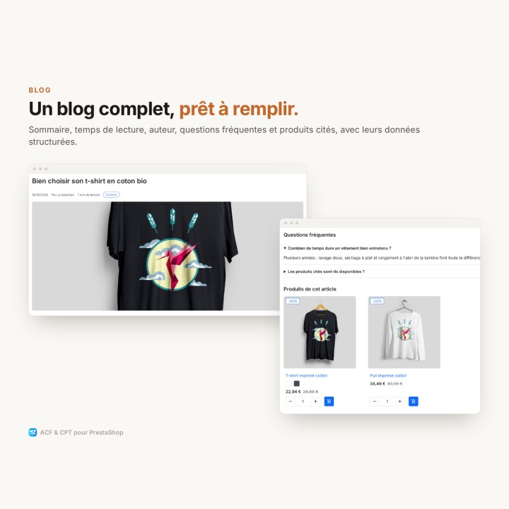 Un blog complet : sommaire, temps de lecture, questions fréquentes et produits cités