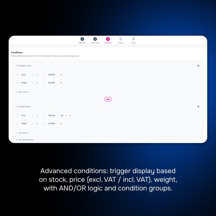 Messages conditionnels produits + CTA