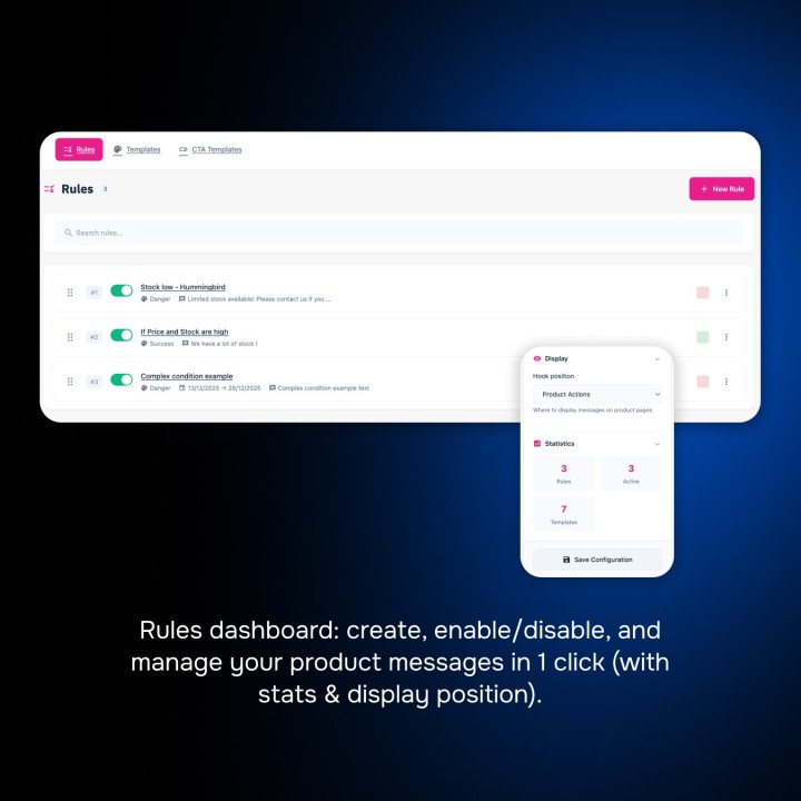 Messages conditionnels produits + CTA