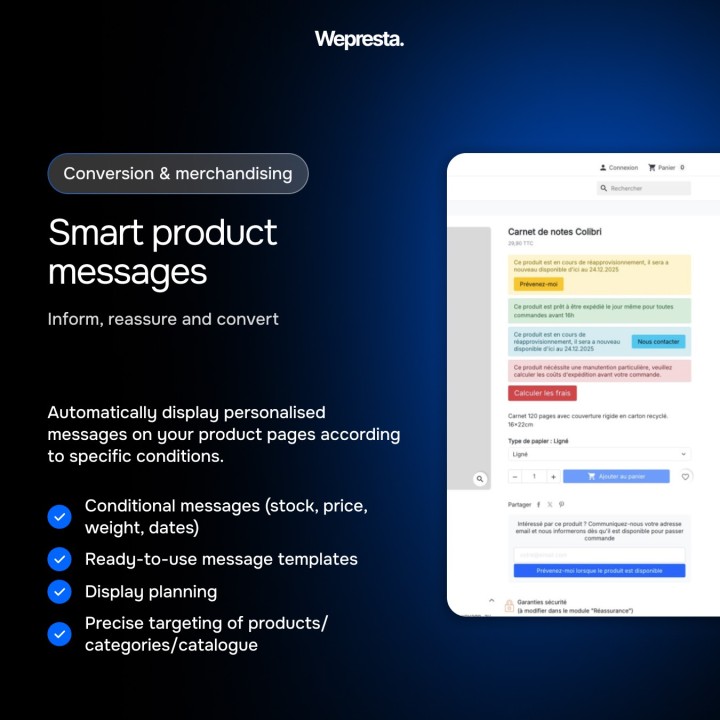 Messages conditionnels produits + CTA