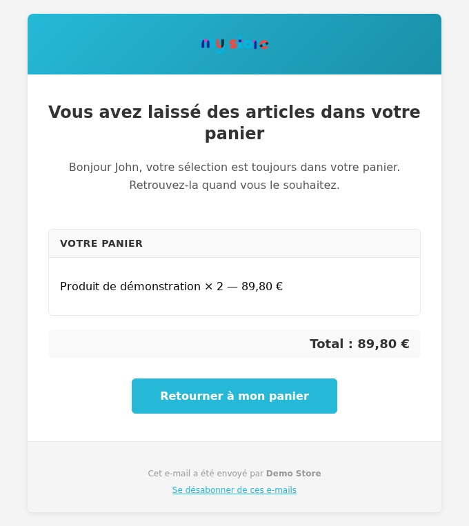 Aperçu d’un email enregistré