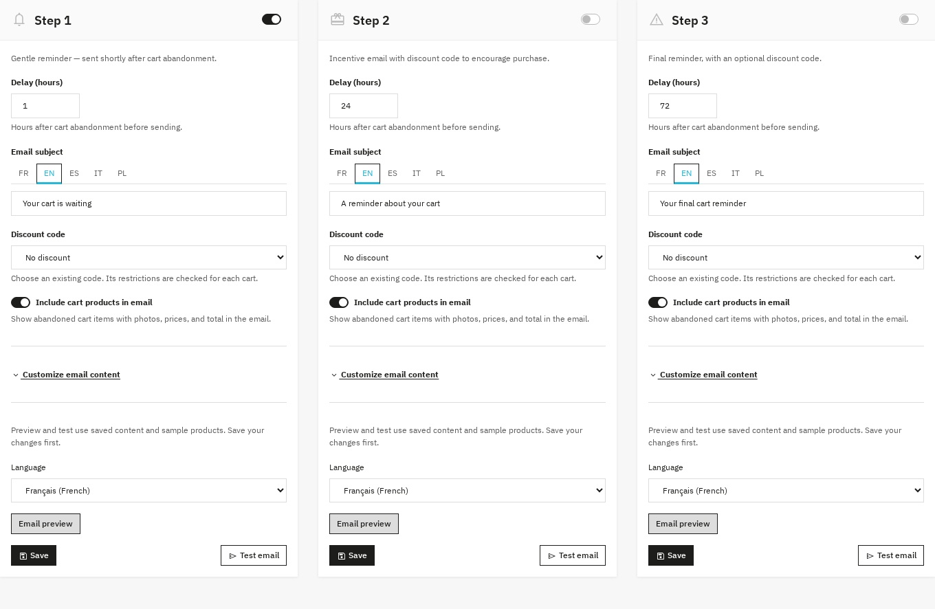 Example of the three reminder steps
