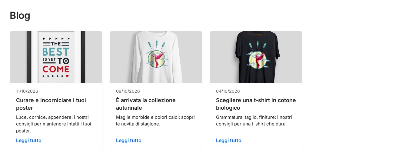 Archivio del blog con tre articoli come schede