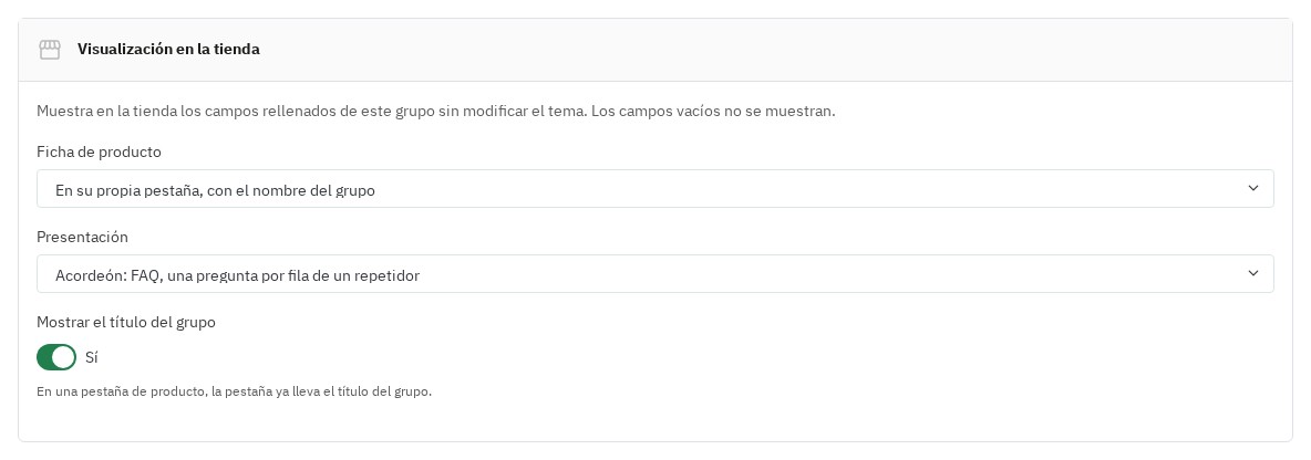 Ajuste de la posición y la presentación de un grupo en la tienda