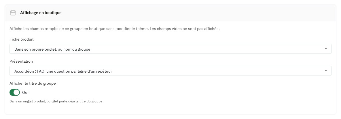 Réglage de la position et de la présentation d’un groupe en boutique