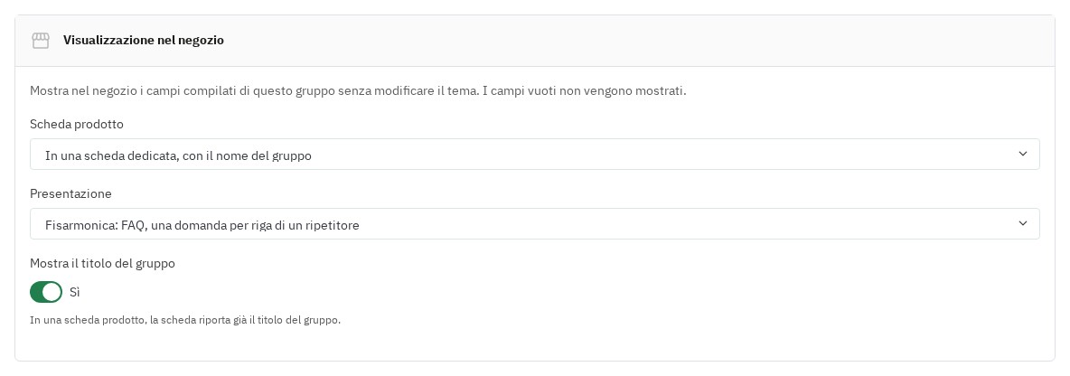 Impostazione della posizione e della presentazione di un gruppo nel negozio