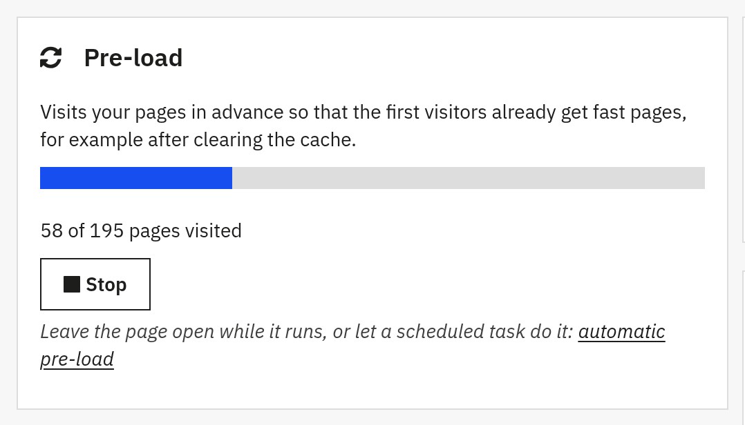 Pre-load in progress: progress bar and number of pages visited, with a Stop button
