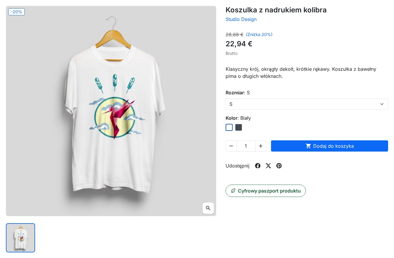 Strona produktu w sklepie z przyciskiem cyfrowego paszportu