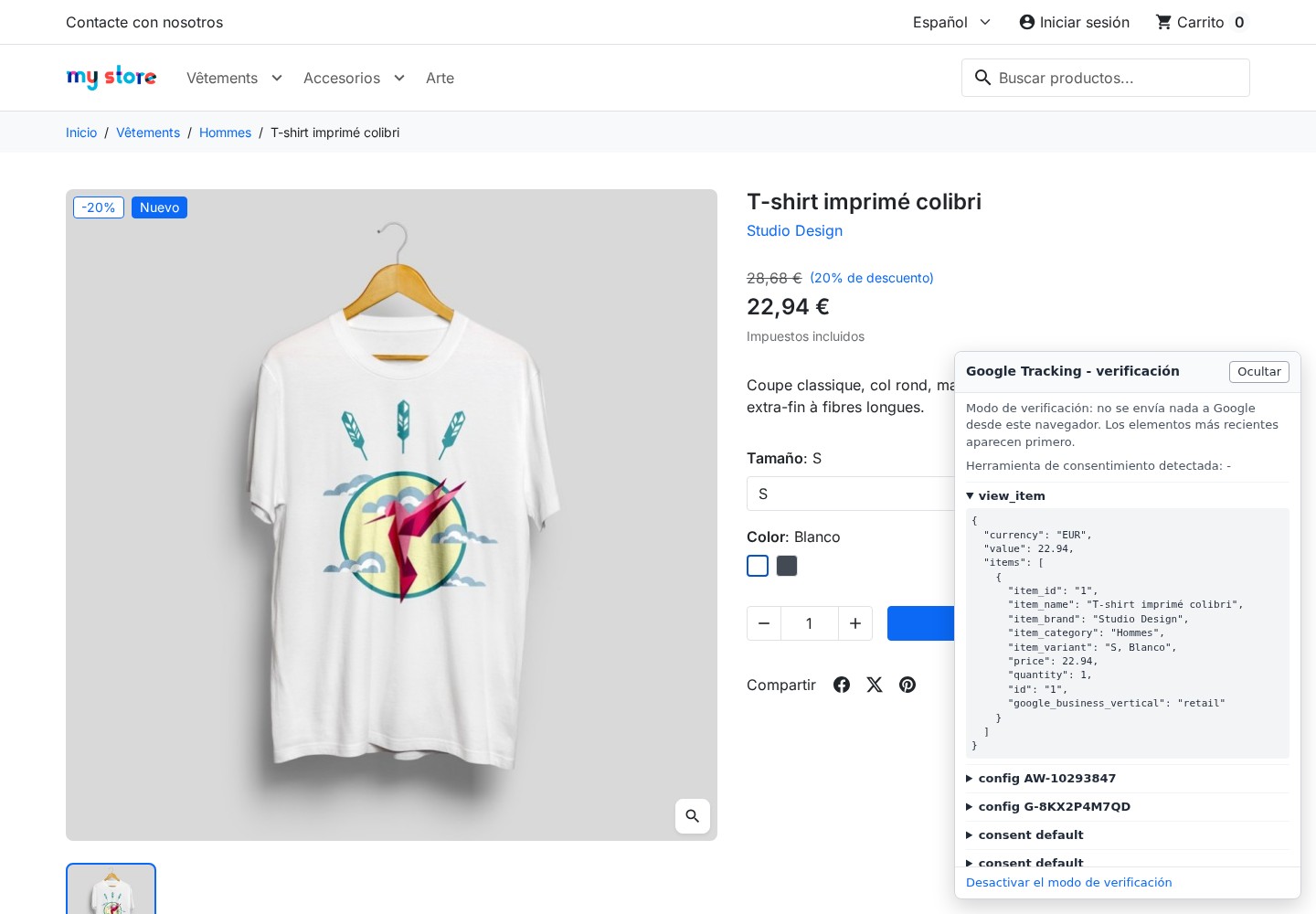 Modo de verificación: los eventos calculados se muestran en la tienda sin enviarse a Google