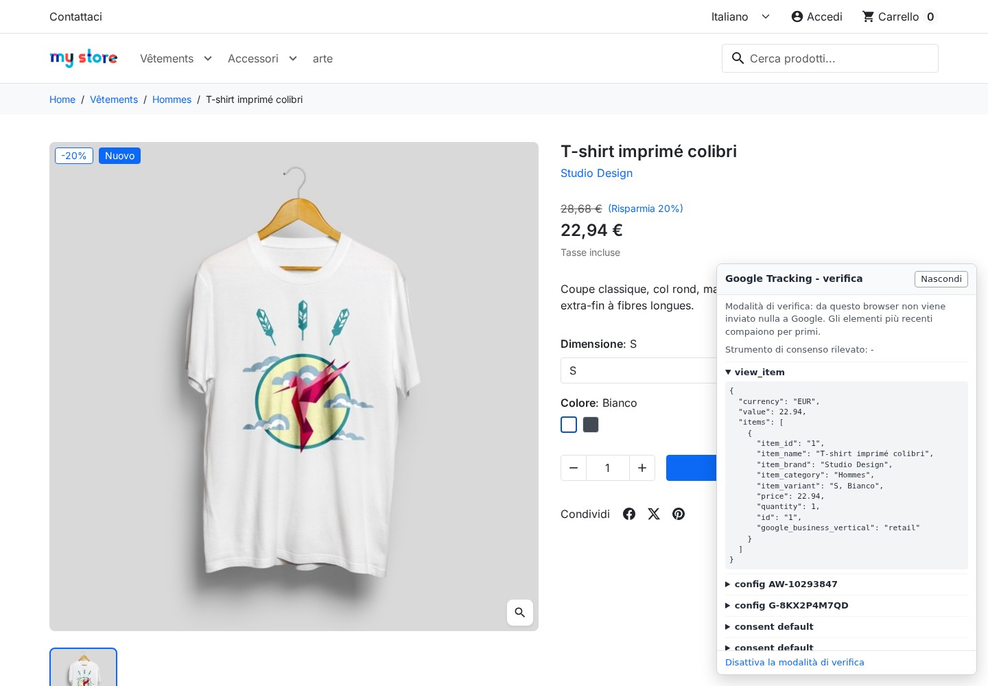 Modalità di verifica: gli eventi calcolati compaiono nel negozio senza essere inviati a Google
