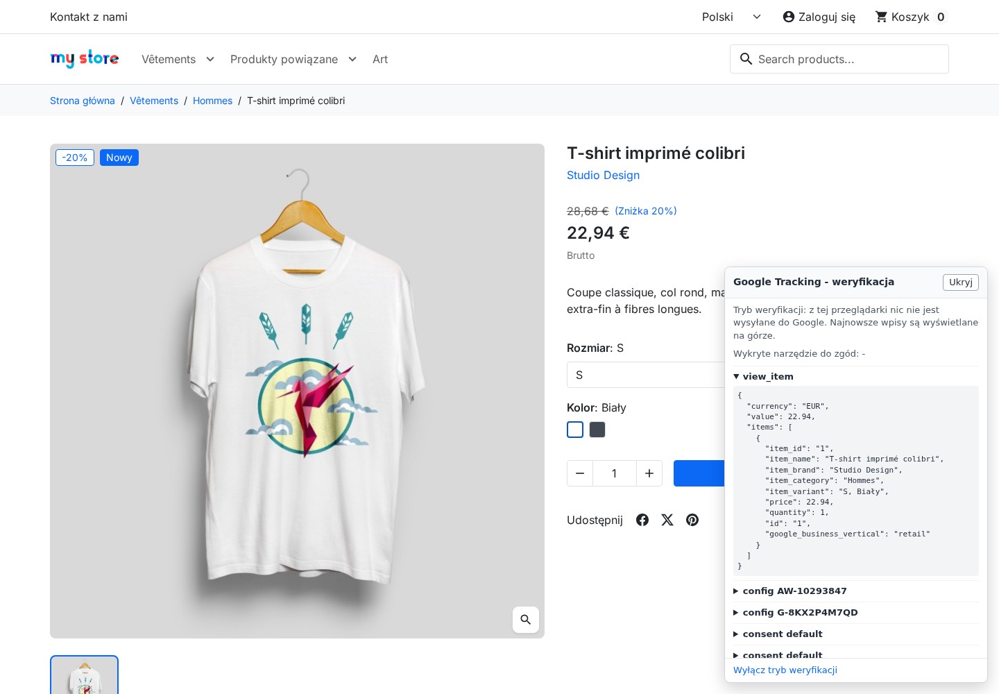 Tryb weryfikacji: obliczone zdarzenia są wyświetlane w sklepie bez wysyłania do Google
