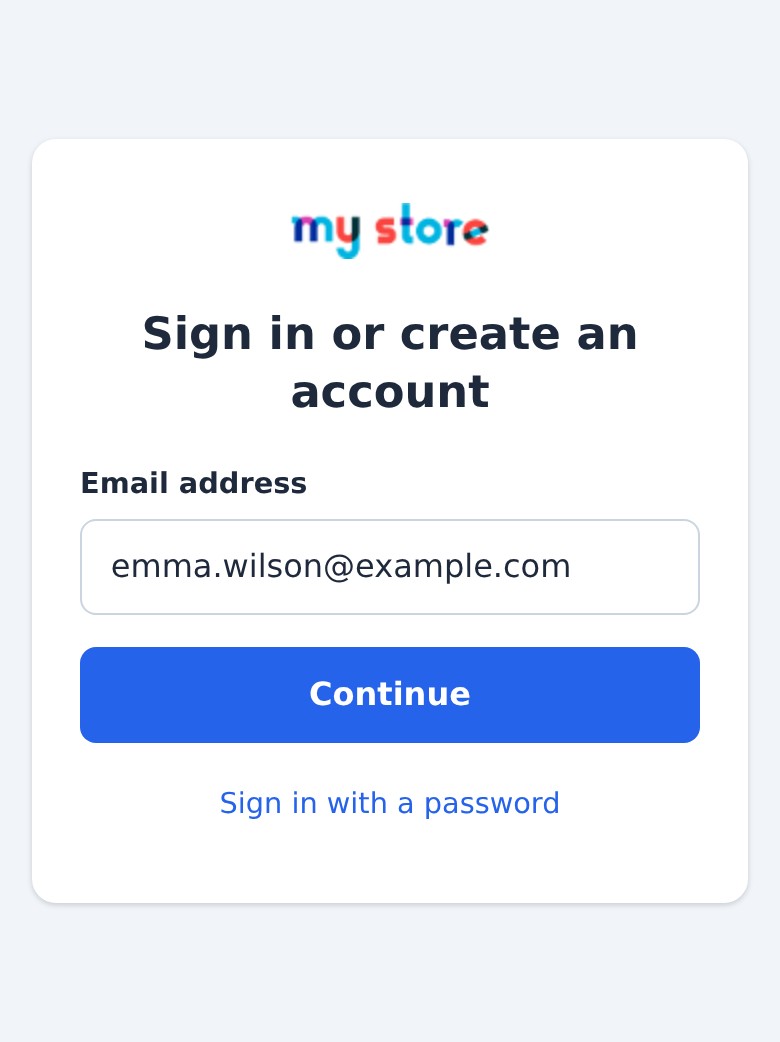 Magic Login sign-in page on a phone: a single column with a large e-mail field and a large Continue button.