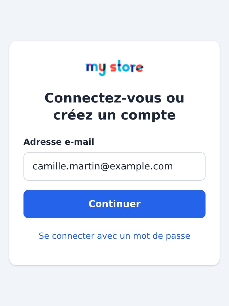 Page de connexion Magic Login sur mobile : une seule colonne avec un grand champ e-mail et un grand bouton Continuer.