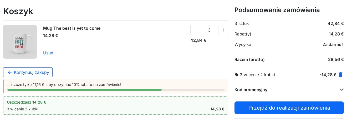 Koszyk: uzyskane oszczędności i postęp do kolejnej oferty